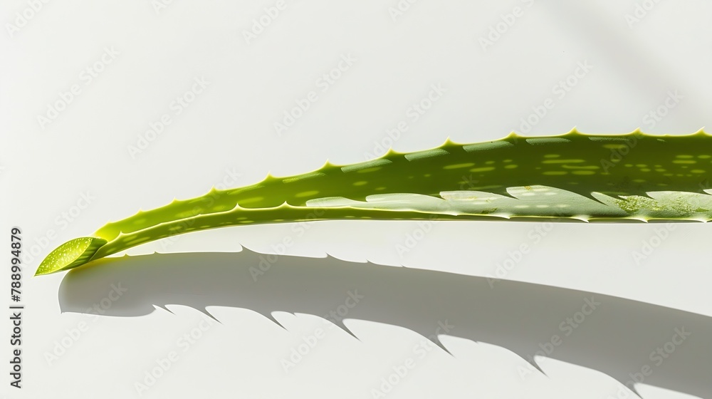 Poster green fresh aloe vera leaf with aloevera slice isolated on white background top view flat lay : gene