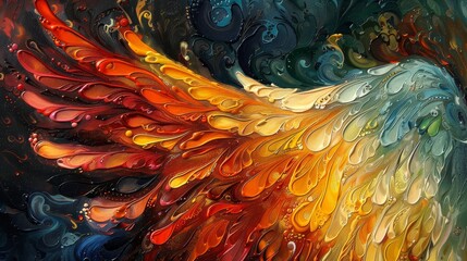 Abstract Wings: A close-up photo of a painting depicting wings, with swirling patterns and vibrant colors