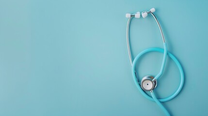 Medical stethoscope isolated on blue background stethoscope is an important diagnostic tool for doctor listening to the lungs for inflammation copy space blue medical Flat lay top view : Generative AI