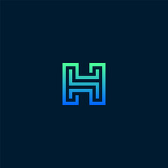  H letter initial logo stylistic line with blue green gradient