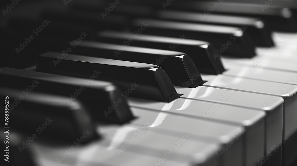 Poster Closeup of piano keyboard Music instruments Copy space Black and White Piano Keys Taken From Above as a Flat Lay Image Piano keys side view with shallow depth of field : Generative AI