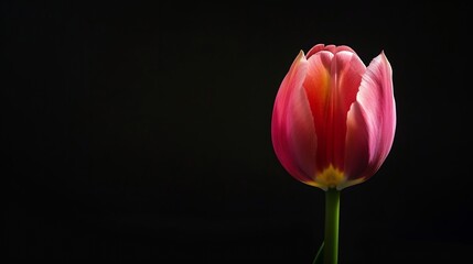 Pink  flower tulip on black isolated background with clipping path Closeup  no shadows Shot of White Colored Nature : Generative AI