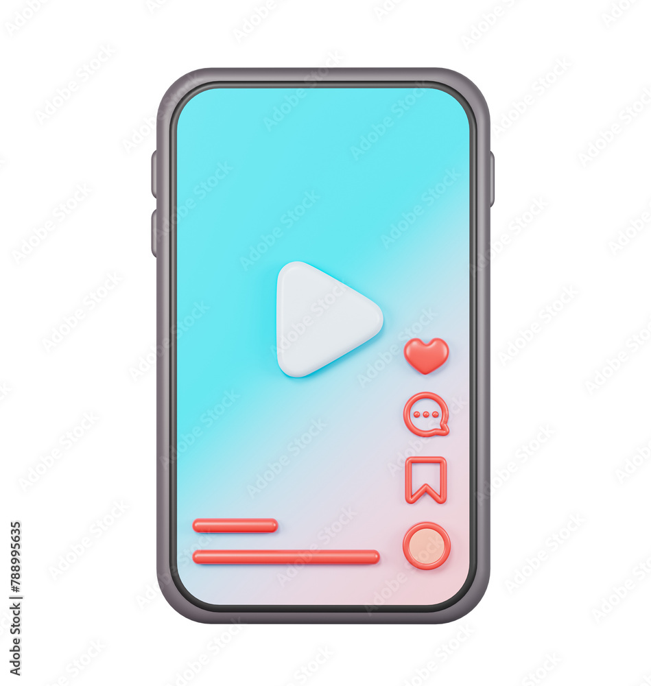 Poster smartphone with social media vertical video interface. isolated icon. 3d rendering