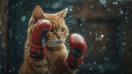 Boxer Cat with Boxing Gloves - obrazy, fototapety, plakaty