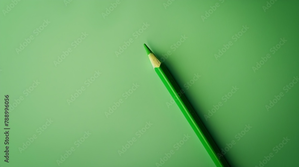 Poster Minimal work space  sketchbook and green pastel pencil on green pastel background Top view  flat lay : Generative AI