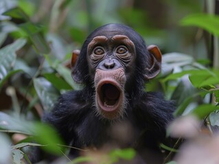 Happy Baby Chimpanzee in Jungle