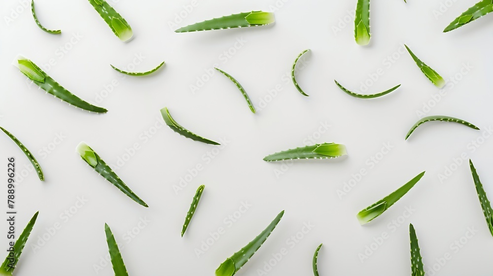 Poster flat lay composition with aloe vera on white background : generative ai