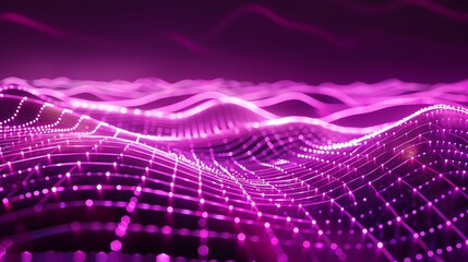 abstract landscape with purple grid surface and a speaker created by neon lights