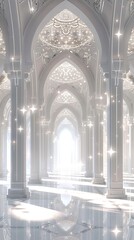 Obraz premium A refined heavenly Islamic architecture scene, intended for a social media profile picture,