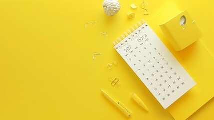 October 2024 desk calendar on yellow background Directly above Flat lay : Generative AI