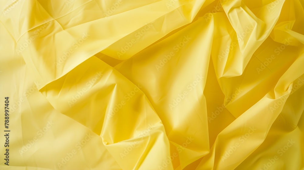 Poster top view with yellow empty kitchen napkin isolated on table background Folded cloth for mockup with copy space Flat lay Minimal style : Generative AI