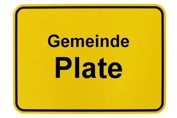Illustration eines Ortsschildes der Gemeinde Plate in Mecklenburg-Vorpommern - obrazy, fototapety, plakaty
