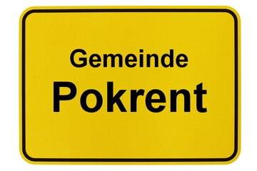 Illustration eines Ortsschildes der Gemeinde Pokrent in Mecklenburg-Vorpommern - obrazy, fototapety, plakaty