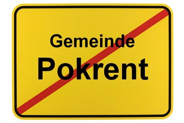 Illustration eines Ortsschildes der Gemeinde Pokrent in Mecklenburg-Vorpommern - obrazy, fototapety, plakaty