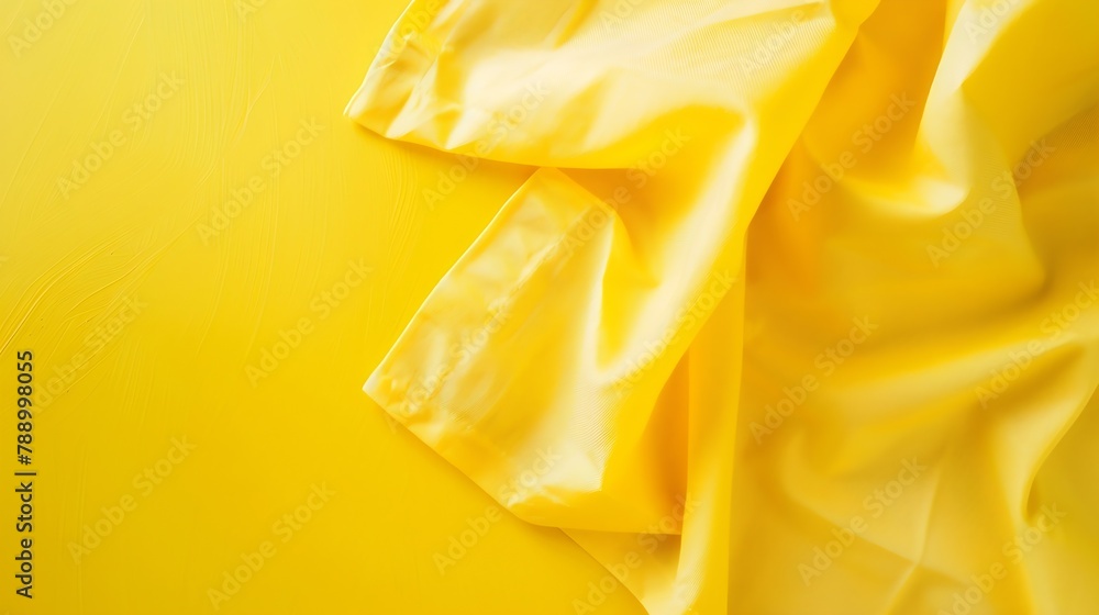 Poster top view with yellow empty kitchen napkin isolated on table background Folded cloth for mockup with copy space Flat lay Minimal style : Generative AI