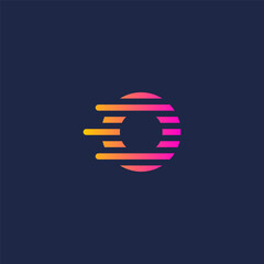 Letter O initial logo with motion lines effect. Magenta yellow gradient.