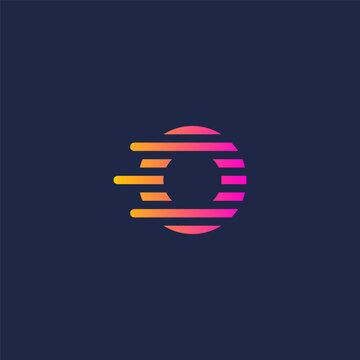 Letter O initial logo with motion lines effect. Magenta yellow gradient.
