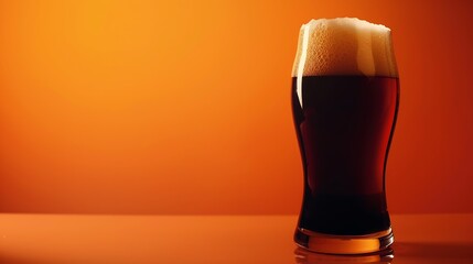Freshly brewed beer in a pint on orange gradient background closeup : Generative AI