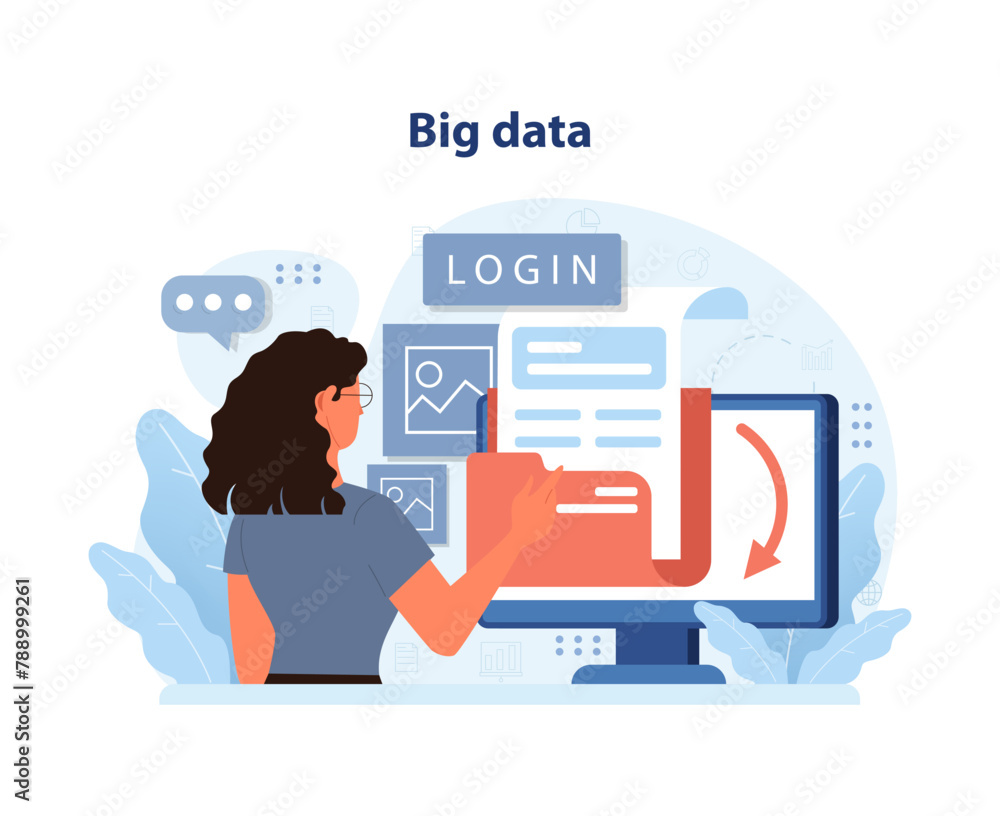 Poster big data analysis. an analyst navigates through vast datasets.