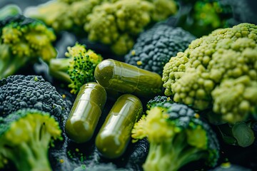 Vegetables Capsules Keto Diet Dietary Supplements Concept Health and Dietary Supplement form of cruciferous vegetables capsules, .