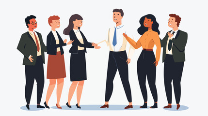 People congratulating colleague with success at work. - obrazy, fototapety, plakaty