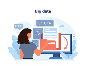 Big Data Analysis. An analyst navigates through vast datasets.
