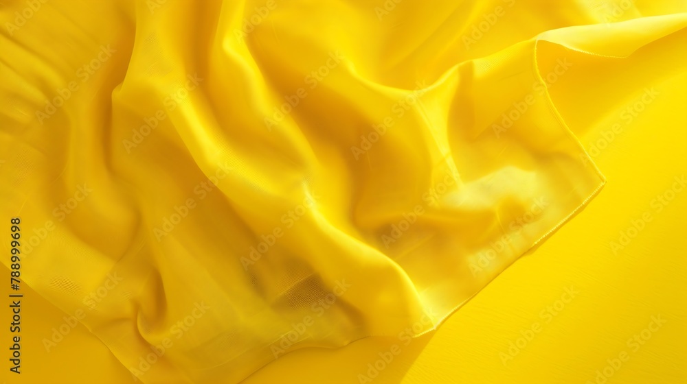 Poster top view with yellow empty kitchen napkin isolated on table background Folded cloth for mockup with copy space Flat lay Minimal style : Generative AI