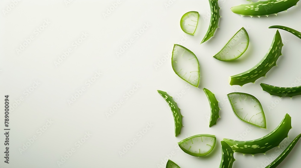 Poster flat lay composition with aloe vera on white background : generative ai