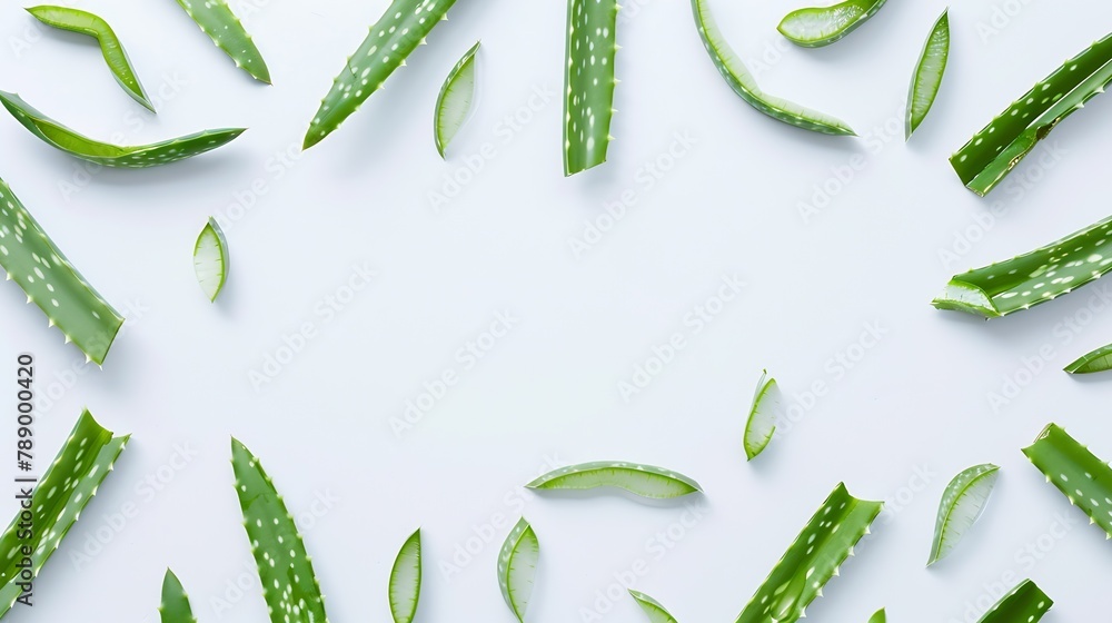 Poster flat lay composition with aloe vera on white background : generative ai