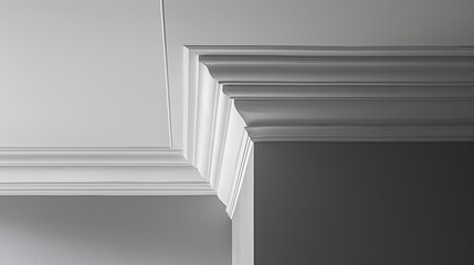 White ceiling with a white plinth in a room with gray painted walls Decoration of the corner between the ceiling and the wall in the room Ceiling molding in the interior Detail of corn : Generative AI