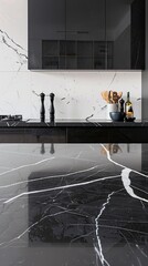 Slick marble surface with intricate veining and glossy finish