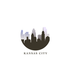 Naklejka premium Kansas City cityscape, vector gradient badge, flat skyline logo, icon. USA, Missouri state city round emblem idea with landmarks and building silhouettes. Isolated abstract graphic