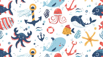 Schapenvacht deken met foto In de zee Pirate marine animals flat vector seamless pattern