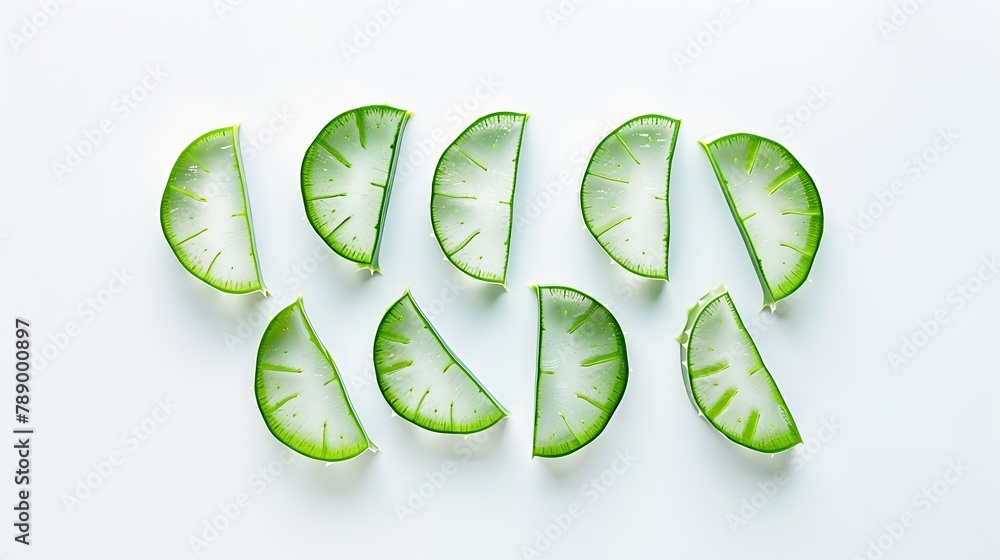 Poster Flat lay Top view of Aloe vera sliced isolated on white background : Generative AI