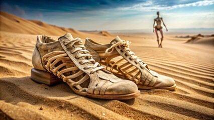 Naklejka premium Imagine a pair of women's shoes that embody the essence of post-apocalyptic style.