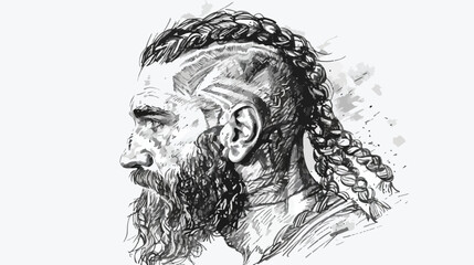 Portrait of ancient warrior with beard and braids han - obrazy, fototapety, plakaty
