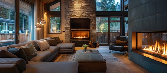 Obraz premium Inviting interior featuring a gas log fireplace