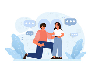 Engaging conversation between friends. Flat vector illustration