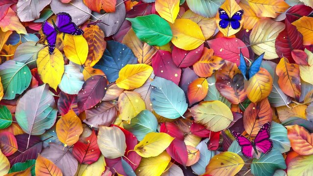 colorful leaves background. seasonal autumn background with pattern vibrant. seamless looping overlay 4k virtual video animation background