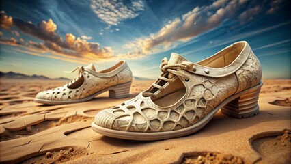Naklejka premium Imagine a pair of women's shoes that embody the essence of post-apocalyptic style.