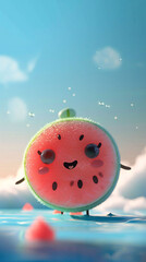 Summer heat-relieving green fruits, watermelon juice, summer festival gourmet illustrations