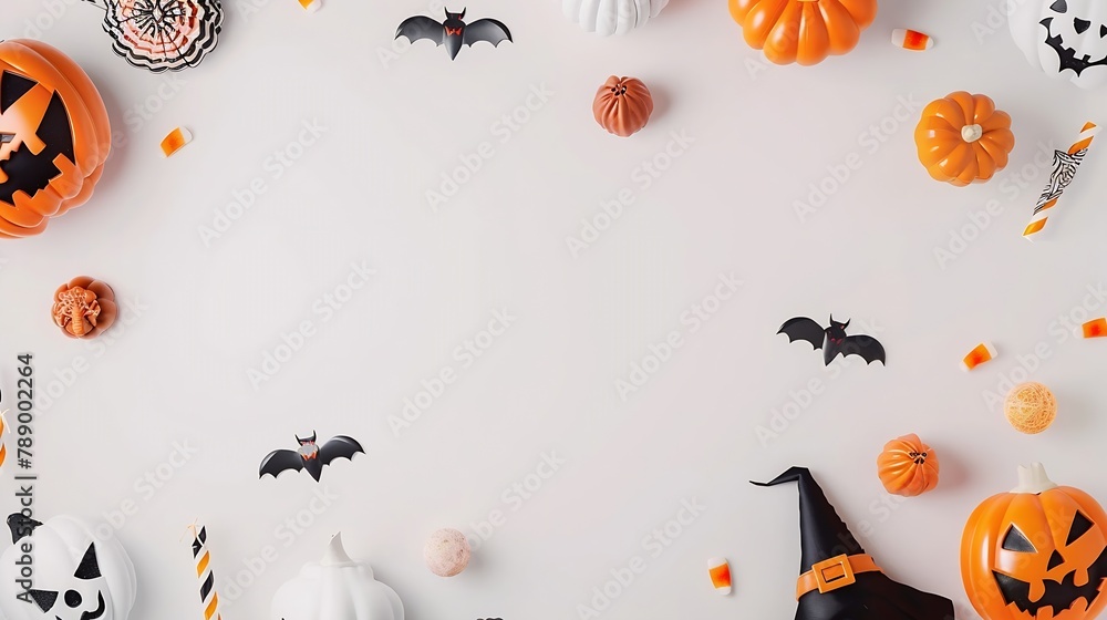 Poster halloween decorations on white background halloween concept flat lay top view copy space : generativ