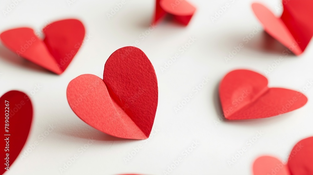 Poster red paper hearts isolated on white background : generative ai