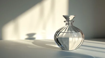 Poster An artistic portrayal of a simple perfume bottle model with clean lines and elegance, photographed in high definition to showcase its simplicity © sumaira