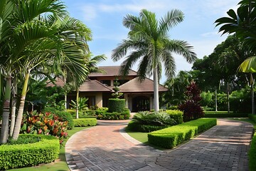 Tropical Home. Beautiful landscaping of a private home .