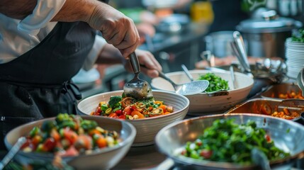 Obraz premium Collaborating with chefs to innovate plant-based menus with diverse vegetarian and vegan dishes