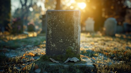 Blank old gravestone in graveyard. - obrazy, fototapety, plakaty