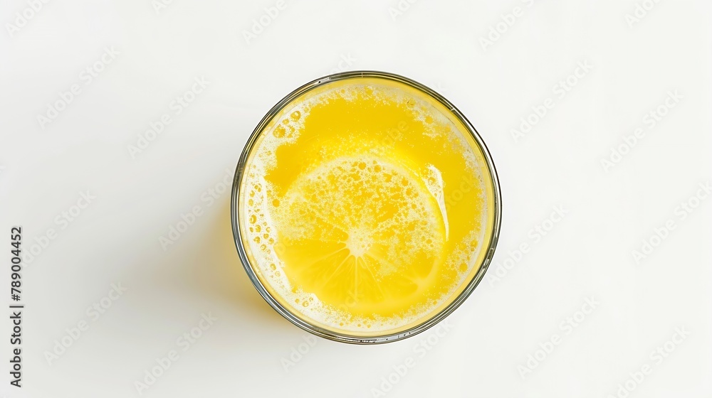 Fototapete glass of lemon juice or lemonade isolated on white background top view flat lay : generative ai