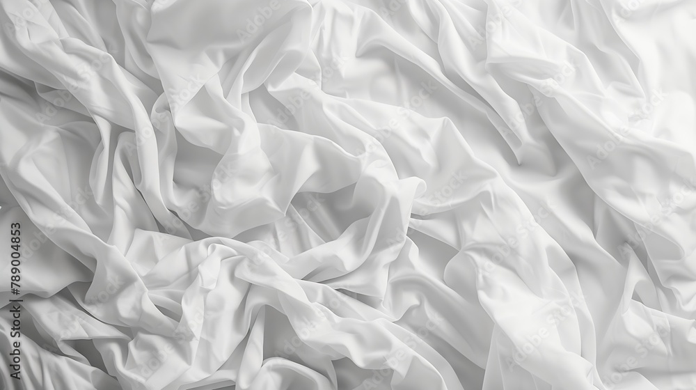 Poster abstract pattern of white crumpled bed sheet white wrinkled fabric texture rippled surface close up 