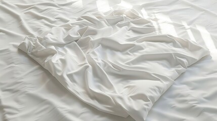 Crumpled white cotton bed sheet in a hotel room A bedsheet is a rectangular piece of cloth used as bedding more easily washable than a mattress and provide better sanitation for bed oc : Generative AI - obrazy, fototapety, plakaty